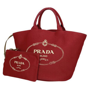 Prada Canapa Tote Bag Shoulder Bucket Canvas Red